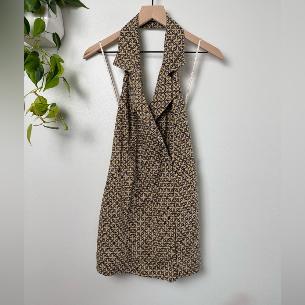 Free People Louie Blazer Halter Mini Dress Micro Button Open Back Size S NWOT